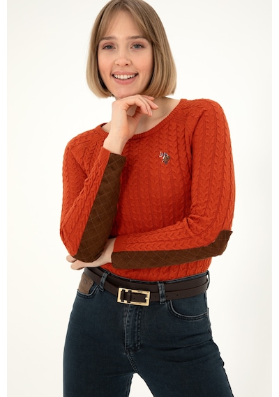 U.S. Polo Assn. Kadın Kiremit Bisiklet Yaka Basic Kazak 50288981-VR031 U.S. Polo Assn. Kadın Kiremit Bisiklet Yaka Basic Kazak 50288981-VR031
