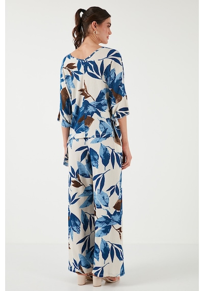 Lela Desenli Regular Fit Truvakar Kol V Yaka Alt-Üst Bayan Takım 5865357 Saks