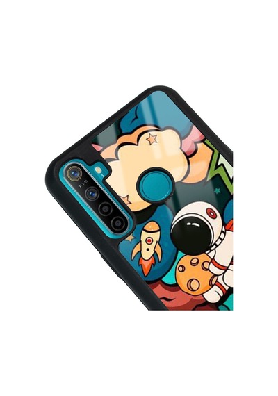 Oppo Real Me 5i Baby Astronaut Tasarımlı Glossy Telefon Kılıfı Siyah