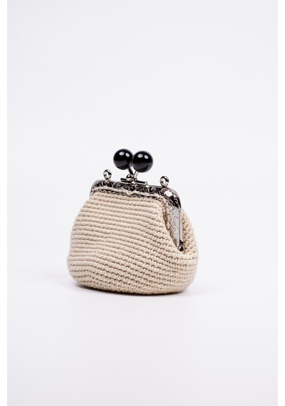 Fabric Craft Bag Bozuk Para Cüzdanı Merserize İplik Klipsli Örgü Açık Kahverengi