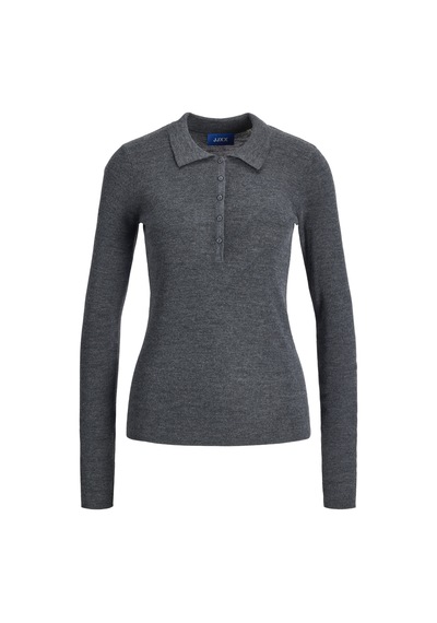 Jack & Jones Kadin Dar Kalip Polo Yaka Kazak - Wren - 12286299 Medium Grey Melange