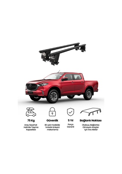 Royal Mazda Bt-50 2011 Ve Sonrası Uyumlu Siyah Kilitli Ara Atkı Port Bagaj Tavan Barı