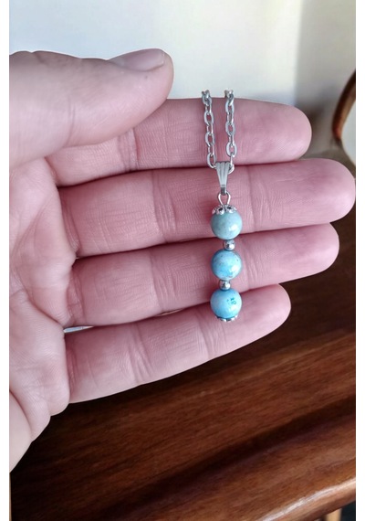 Apatit Kolye Apatit Taşı Kolye Doğal Taş Kolye Zincirli Kadın Kolye Hediyelik Kolye 8 Mm Mavi Mavi