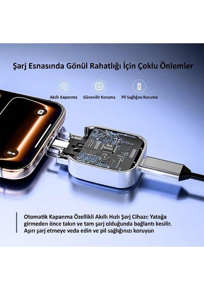 Akıllı Şarj Ayırıcı Type-c, Otomatik Enerji Kesme Destekli Şarj Koruma Aparatı, Telefon Tablet Notebook Powerbank Uyumlu Led Göstergeli, X01, Gri