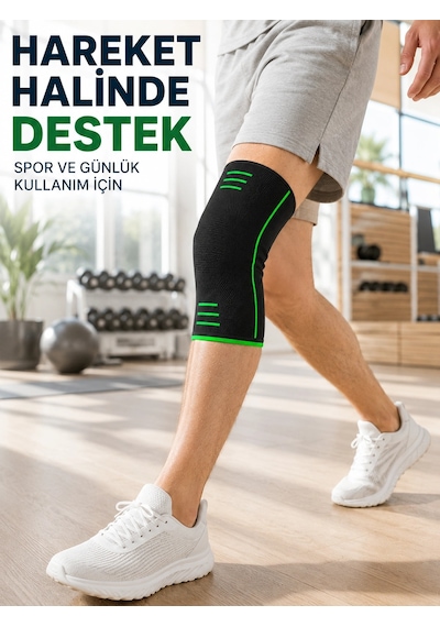 Mey İthalat Örme Spor Dizlik Siyah Yeşil Esnek Diz Destekleyici Günlük Kullanım Diğer