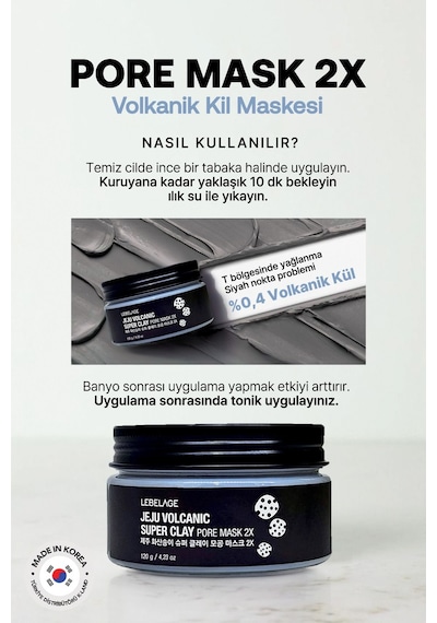 Lebelage Volkanik Kil Maskesi Gözenek ve Siyah Nokta Lebelage Jeju Volcanic Super Clay Pore Mask 100ml