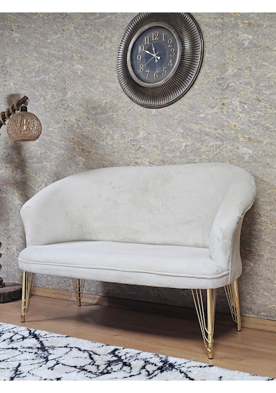 Zafir İkili Teddy Gold Kaplama Telli Ayak Çay Seti Koltuk İkili Berjer , Balkon, Salon, Ofis Krem