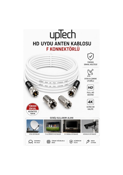 Uptech Hd Uydu Anten Kablosu 3 Metre F Konnektörlü Full Hd 4k Tv Kablosu
