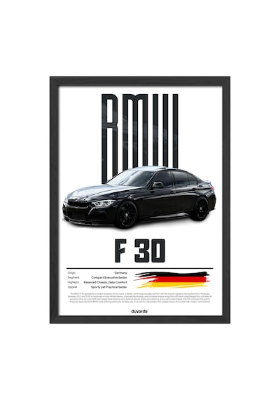 Bmw F30 Siyah Ahşap Çerçeveli Poster, Dekoratif Araba Duvar Tablosu