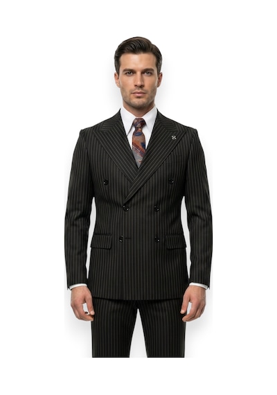 Hermose Sartorial Onyx Siyah Terakota Çizgili Kruvaze Takım Elbise