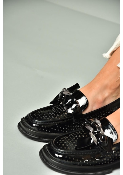 Fox Shoes U704137508 Siyah Rugan Loafer Makosen Kadın Ayakkabı Siyah