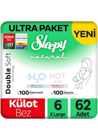 Sleepy Natural Double Soft Ultra Paket Külot Bez 6 Numara Xlarge 62 Adet