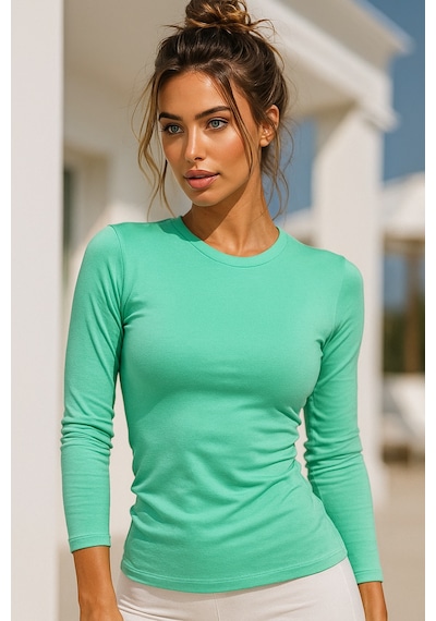 Kadın Yeşil Bisiklet Yaka Uzun Kollu Body Yeşil Kadın Yeşil Bisiklet Yaka Uzun Kollu Body Yeşil