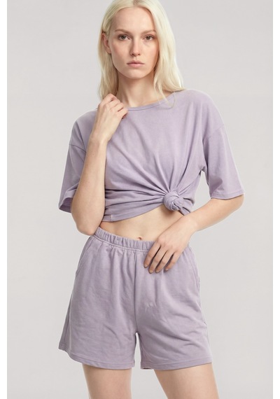 Akbeniz Kısa Kollu Şortlu Pijama Takımı Lila