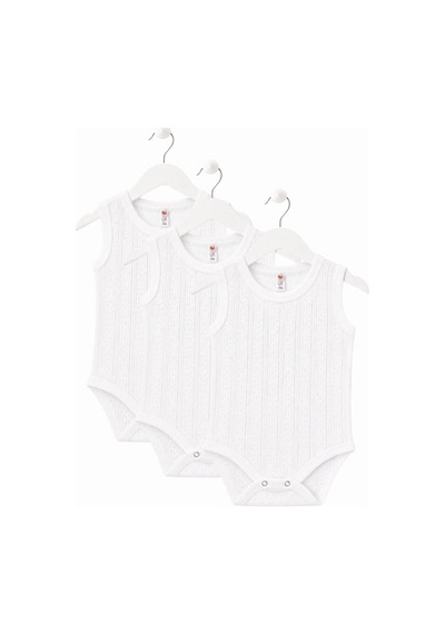 H&c Coolboy H&c 3'lü %100 Pamuk Desenli Jakarlı Kolsuz Bebek Body Zıbın Beyaz