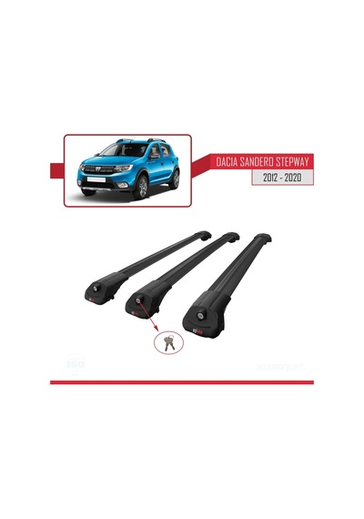 Dacia Sandero Stepway 2012-2020 Arası İle Uyumlu Ace-1 Ara Atkı Tavan Barı Siyah 3 Adet Bar