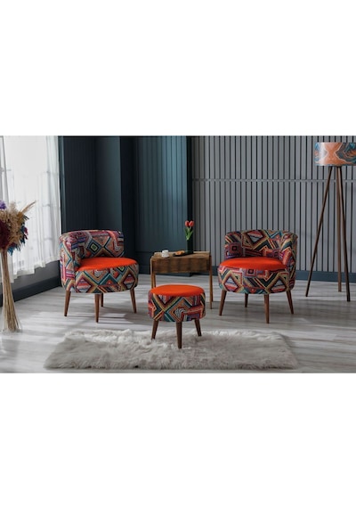 Azra Mobilya Sydney İkili Berjer Puf Set - Tekli Koltuk - Cafe, Ofis, Balkon, Kafe, Bahçe, Salon Mobilyası Turuncu Azra Mobilya Sydney İkili Berjer Puf Set - Tekli Koltuk - Cafe, Ofis, Balkon, Kafe, Bahçe, Salon Mobilyası Turuncu