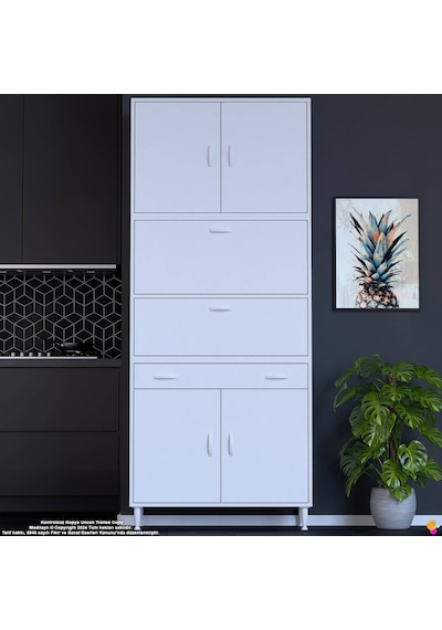 Modilayn Ece Kapaklı Çekmeceli Çok Amaçlı Kiler Dolabı - Mutfak Ve Kahve Köşesi 95 Cm Beyaz Modilayn Ece Kapaklı Çekmeceli Çok Amaçlı Kiler Dolabı - Mutfak Ve Kahve Köşesi 95 Cm Beyaz