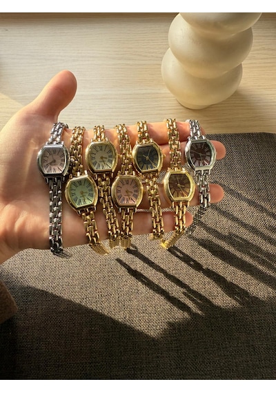 Retro Minimal Metal Kordon Vintage Kadın Kol Saati İçi Beyaz Altın 06362556
