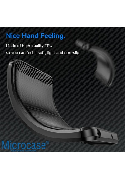 Microcase Honor Magic 8 Lite İle Uyumlu Brushed Carbon Fiber Silikon Kılıf - Siyah Al3332