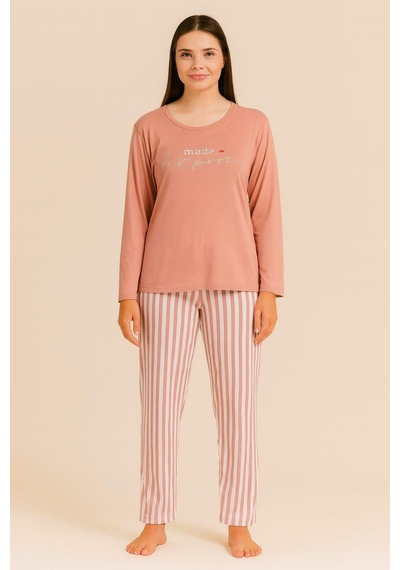 Pemilo Kaadın 20300 Uzun Kol Milan Pijama Takımı Pudra Pudra