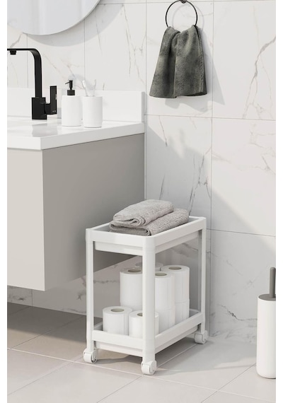 2 Katlı Tekerlekli Düzenleyici Raf, Banyo Dolabı, Mutfak Tezgah Ve Evye Altı Çok Renkli