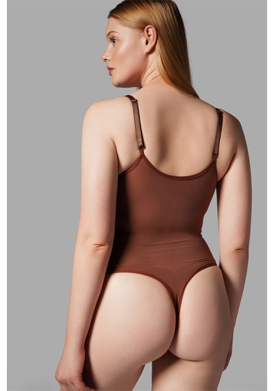 Fit Women Çıtçıtlı String Body Korse 9052 Kahverengi