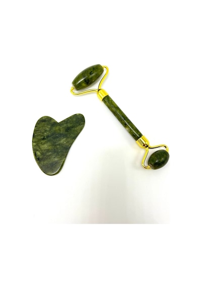Yıldız Doğal Taş Sertifikalı Yeşim Roller + Gua Sha Doğal Taş Masaj Aleti