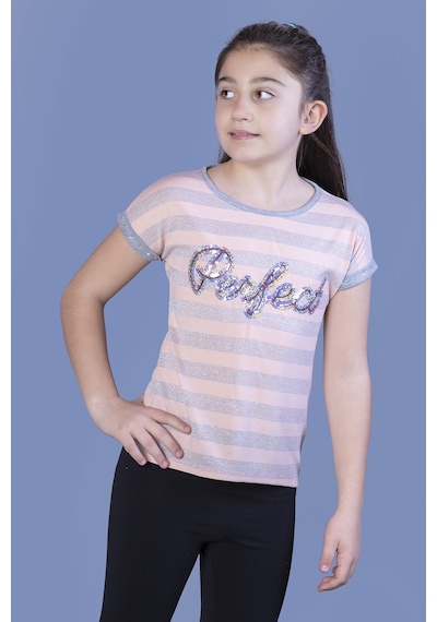 Toontoy Kids Toontoy Kız Çocuk Perfect Nakışlı Kolları İnci Detaylı Tişört Pudra