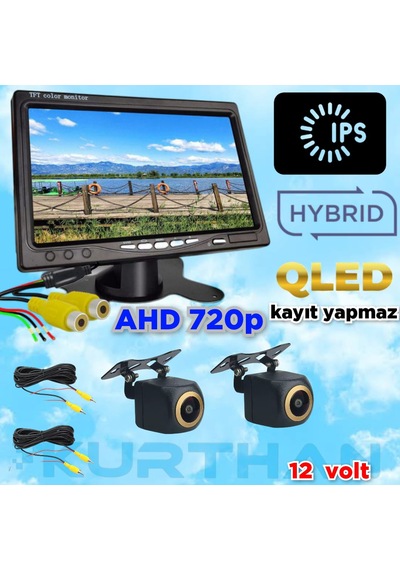 2 Adet Ahd 720p Balık Gözü Kamera Ve 7'' Qled Ips Monitör 12v