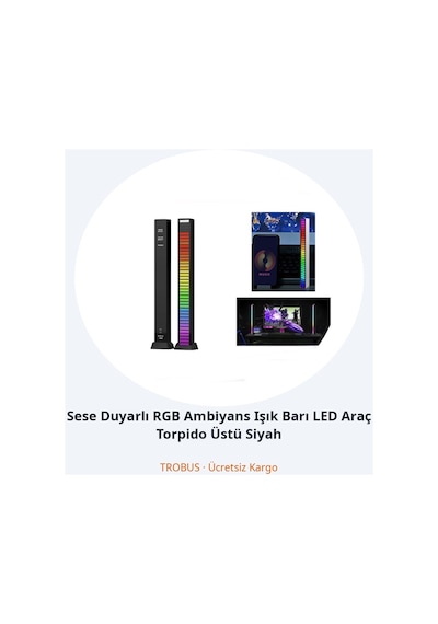 Trobus Sese Duyarlı Rgb Ambiyans Işık Barı Led Araç Torpido Üstü Siyah