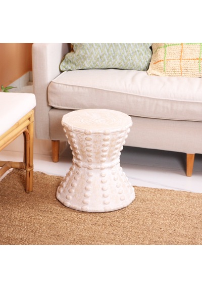 Elegance El Yapımı Carving Mungur Sehpa 38x40 Cm Beyaz