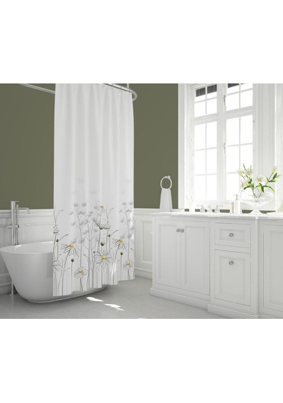 Zethome Tropik Banyo Duş Perdesi 8441 Tek Kanat 1X180X200 Beyaz