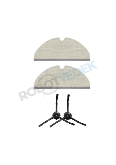 Roborock Q8 Max, Q8 Max Plus Uyumlu Siyah Yedek Mop Ve Yan Fırça-4 Parça