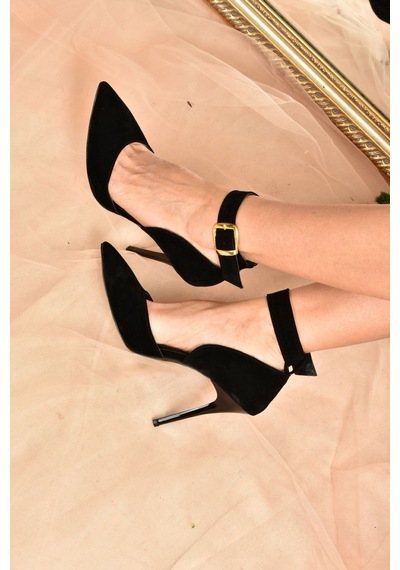 Fox Shoes Siyah Süet Kadın Topuklu Ayakkabı K654073302 Siyah