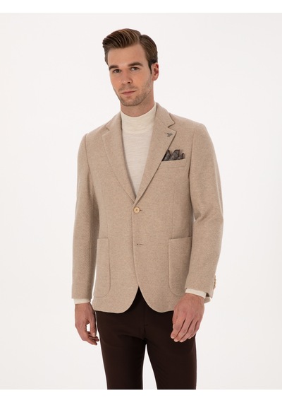 Cacharel Bej Slim Fit Yün Karışımlı Flanel Ceket Cacharel Bej Slim Fit Yün Karışımlı Flanel Ceket