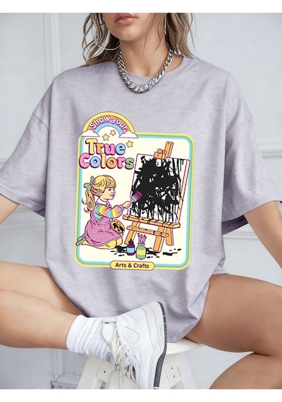 Noıssey Urban Pop Graphic Kadın Tişört Koleksiyonukod 5609 Gri
