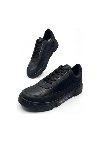 Günlük Erkek Spor Ayakkabı Bağcıklı Dikiş Detaylı Hafif Kalın Yüksek Taban Sneaker Mc06 Siyah Siyah