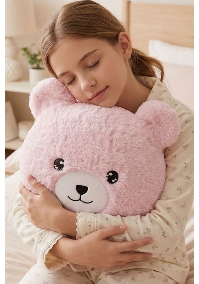Pembe Ayıcıklı Yumuşak Peluş Yastık Uyku Arkadaşı Dekoratif Sarılmalık Ayı