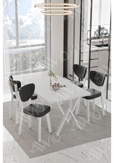Avvio Beyaz Elma Sandalye 80x120 Yemek Masası Mutfak Masası 4 Kişilik Masa Sandalye Takımı Beyaz
