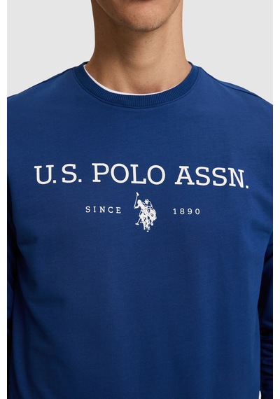 U.S. Polo Assn. Erkek İndigo Bisiklet Yaka Regular Fit Basic Sweatshirt 50333273-vr028 Indigo