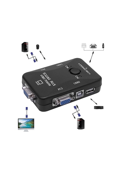 2 Port Usb To Kvm Switch Çoklu Pc Kasa Çoklayıcı Bilgisayar Vga