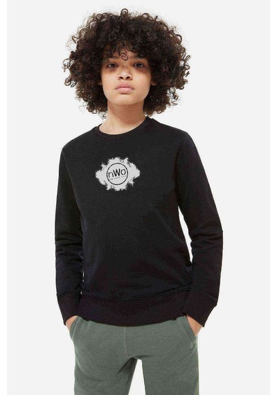 Tshirthane New World Order Baskılı Unisex Çocuk Siyah Sweatshirt Siyah