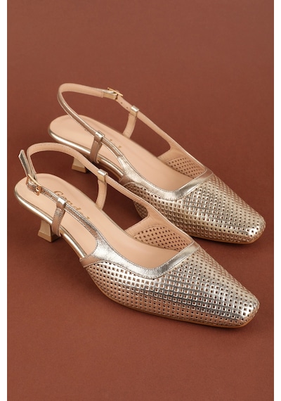 Gondol Kadın Hakiki Deri İnce Stiletto Topuklu Ayakkabı Brgl.6136 Gold
