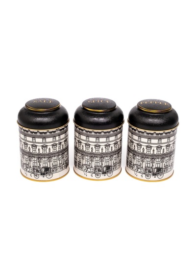 City Desenli Metal Saklama Kabı 3 Lü Set, 9 X 11 Cm