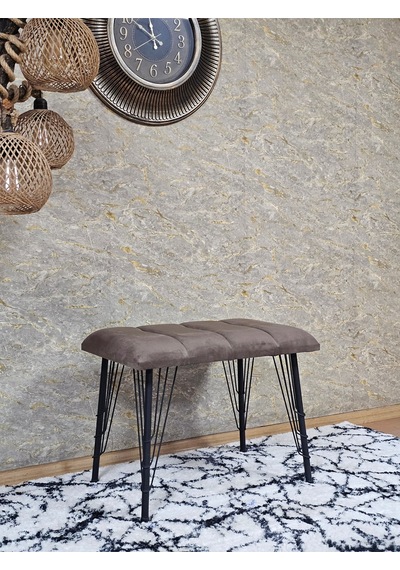 Zafir Metal Siyah Tel Ayaklı 60 Cm Puf Bench - Puf - Bench - Oturak - Mutfak Oturağı - Antre Oturağı Kahverengi