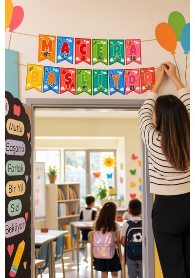 Okul Süsü Macera Başlıyor Kırlangıç Banner Okula Dönüş Sınıf Dekorasyonu 17x170 Cm Diğer