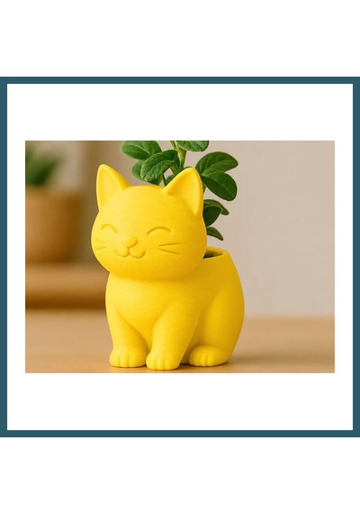 Bezos 3d Baskı Sevimli Kedi Saksı - Figürlü Sukulent Saksısı-sarı Ob Standart