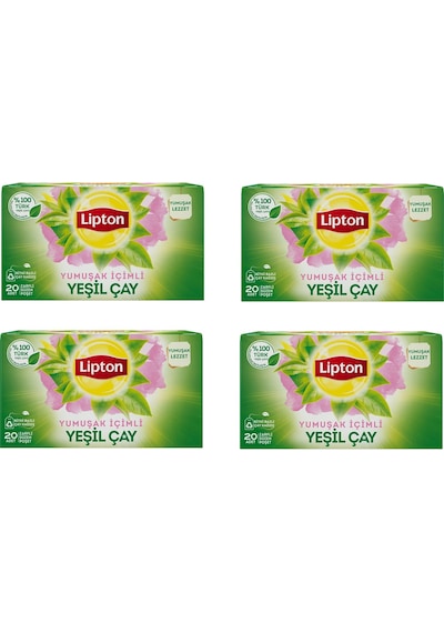 Lipton Yumuşak İçim Bardak Süzen Poşet Yeşil Çay 20'li Paket X 4 Adet