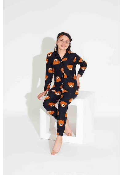 Yeni Sezon Sonbahar/kış Kız Çocuk Ayıcık Desenli Süet Pijama Takımı 2724-1 Siyah Ayıcık Siyah-turuncu Yeni Sezon Sonbahar/kış Kız Çocuk Ayıcık Desenli Süet Pijama Takımı 2724-1 Siyah Ayıcık Siyah-turuncu